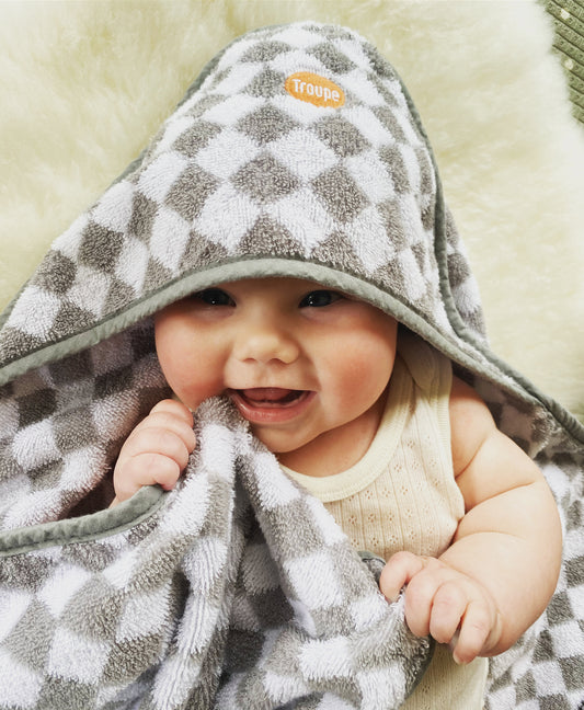 Baby Hooded Towel - Grey Checkerboard