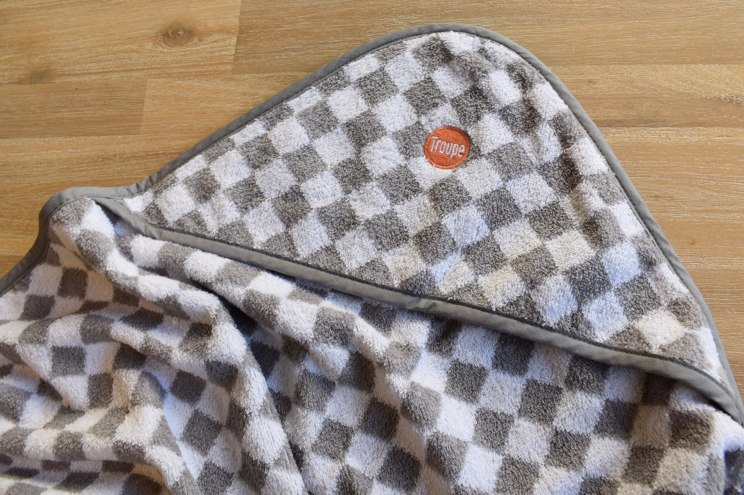 Baby Hooded Towel - Grey Checkerboard