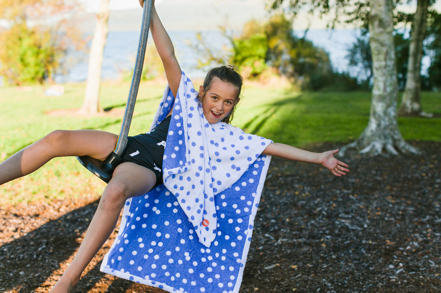 Kids Hooded Poncho - White with Blue Dot