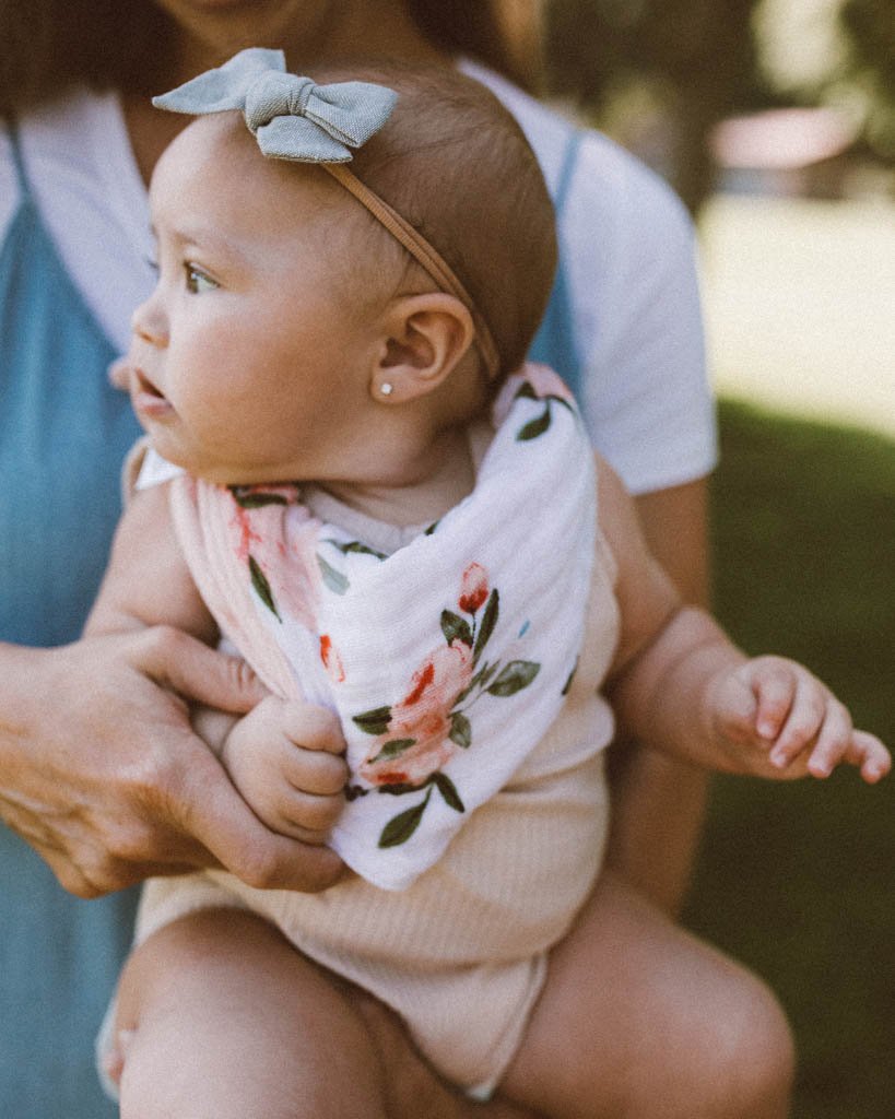 Reversible Muslin Bandana Bib - Watercolour Roses