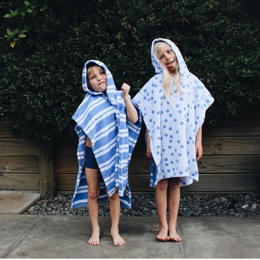 Kids Hooded Poncho - White with Blue Dot