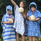 Kids Hooded Poncho - White with Blue Dot
