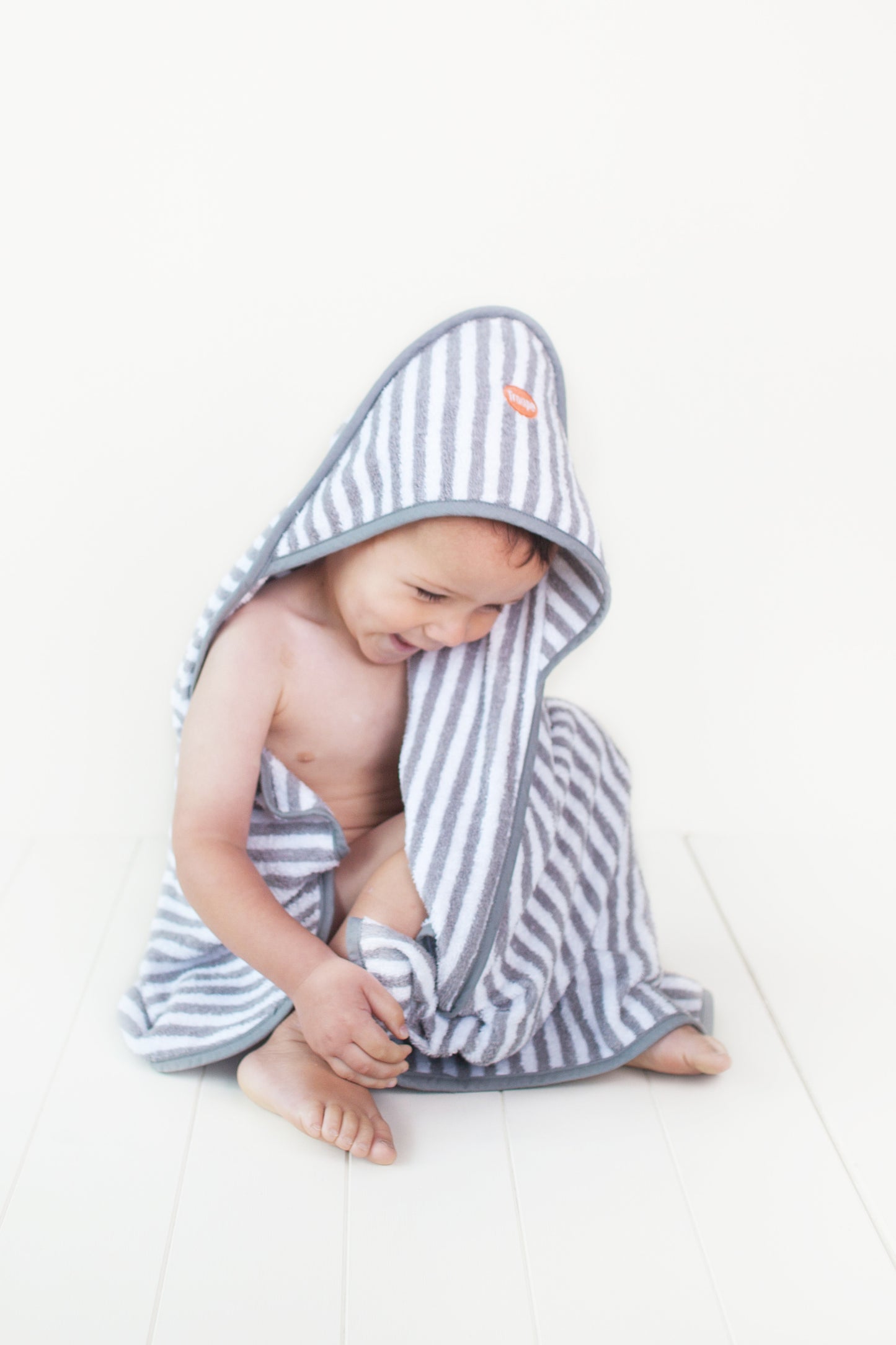Baby Hooded Towel - Grey Stripe