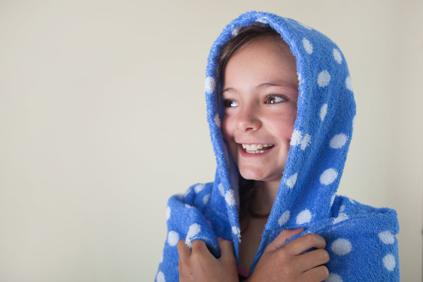 Kids Hooded Poncho - Blue with White Dot