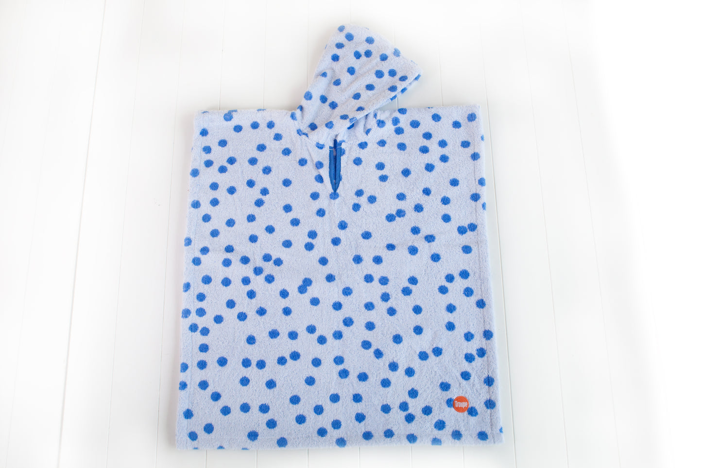 Kids Hooded Poncho - White with Blue Dot