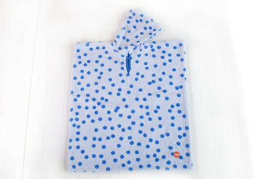 Kids Hooded Poncho - White with Blue Dot